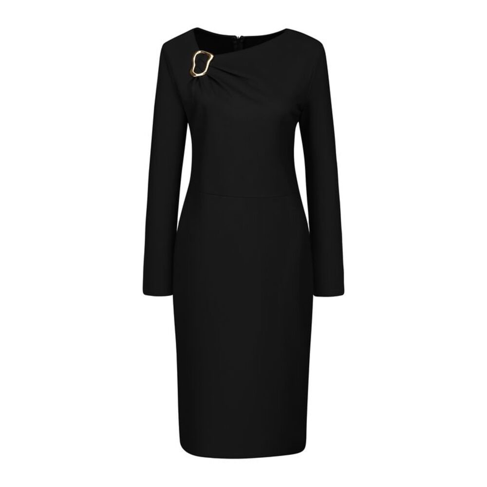 Women's Work Pencil Dress Long Sleeve Asymmetrical Neck Bodycon Dress Black